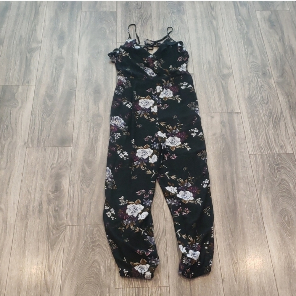 American Eagle Outfitters Jumpsuit Romper Spaghetti Straps Floral Print Black S